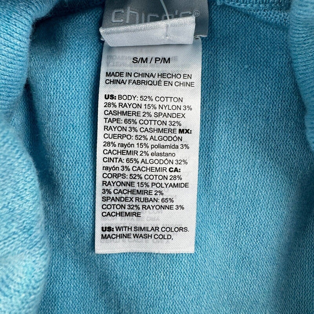 Chico's Cotton Cashmere Cinch Cowl Poncho Pullover Size S/M Blue Black - Picture 7 of 10